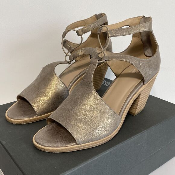 Eileen Fisher Sandals Womens US 9.5 Lou Platinum Metallic Suede Block Heel Coast - Picture 5 of 15